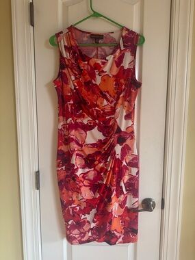 Dana Buchman Red, Pink & Orange Floral Midi Dress